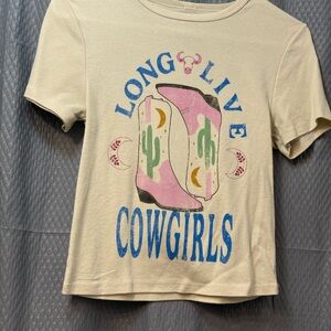 Long Live Cowgirls Graphic Crop Top - Cream & Pink